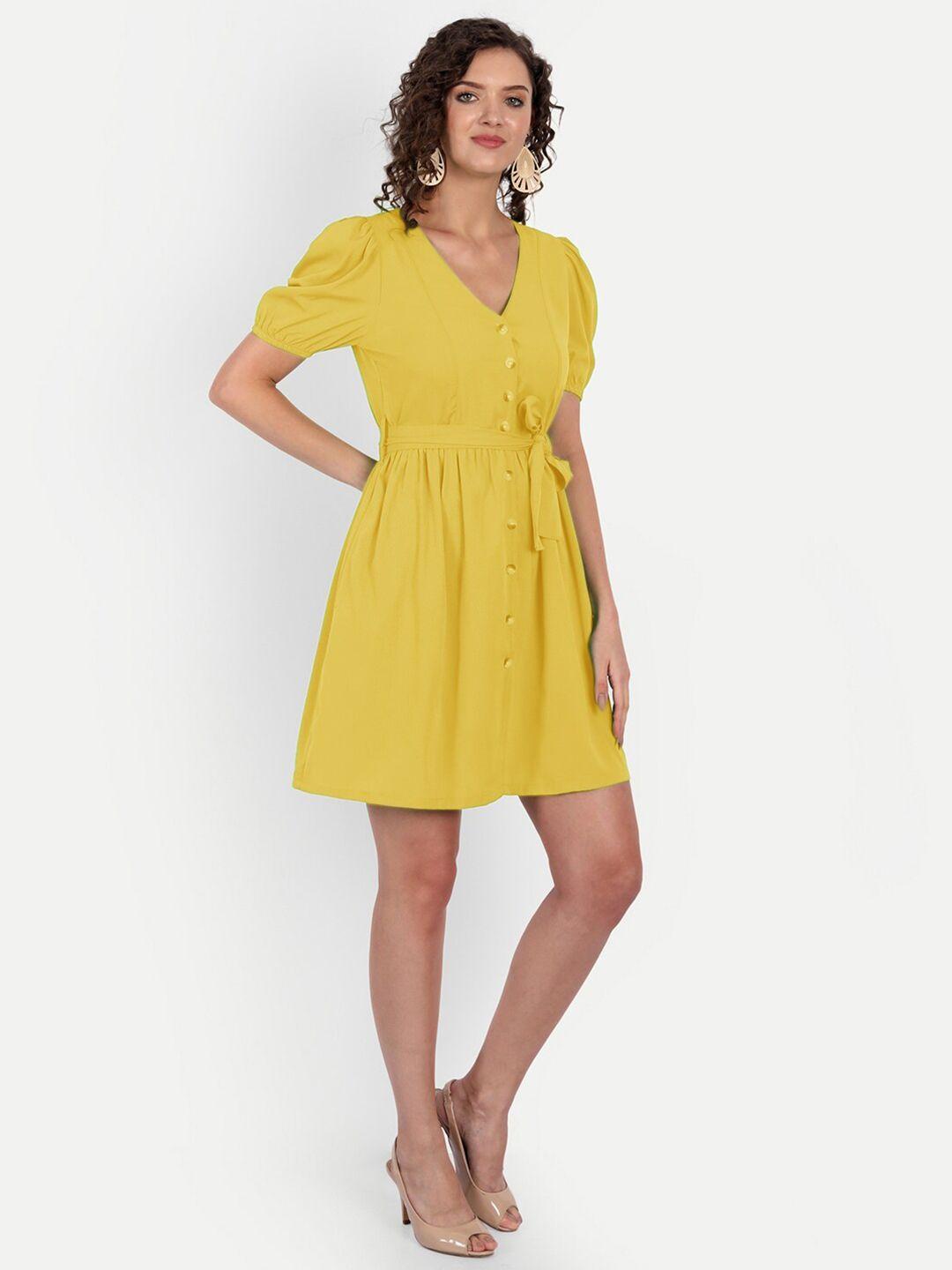 minglay yellow crepe a-line dress