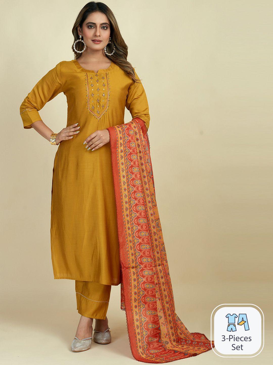 mingora floral embroidered beads and stones kurta & trousers with dupatta