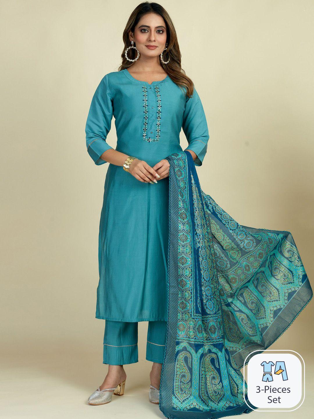 mingora floral embroidered beads and stones kurta & trousers with dupatta