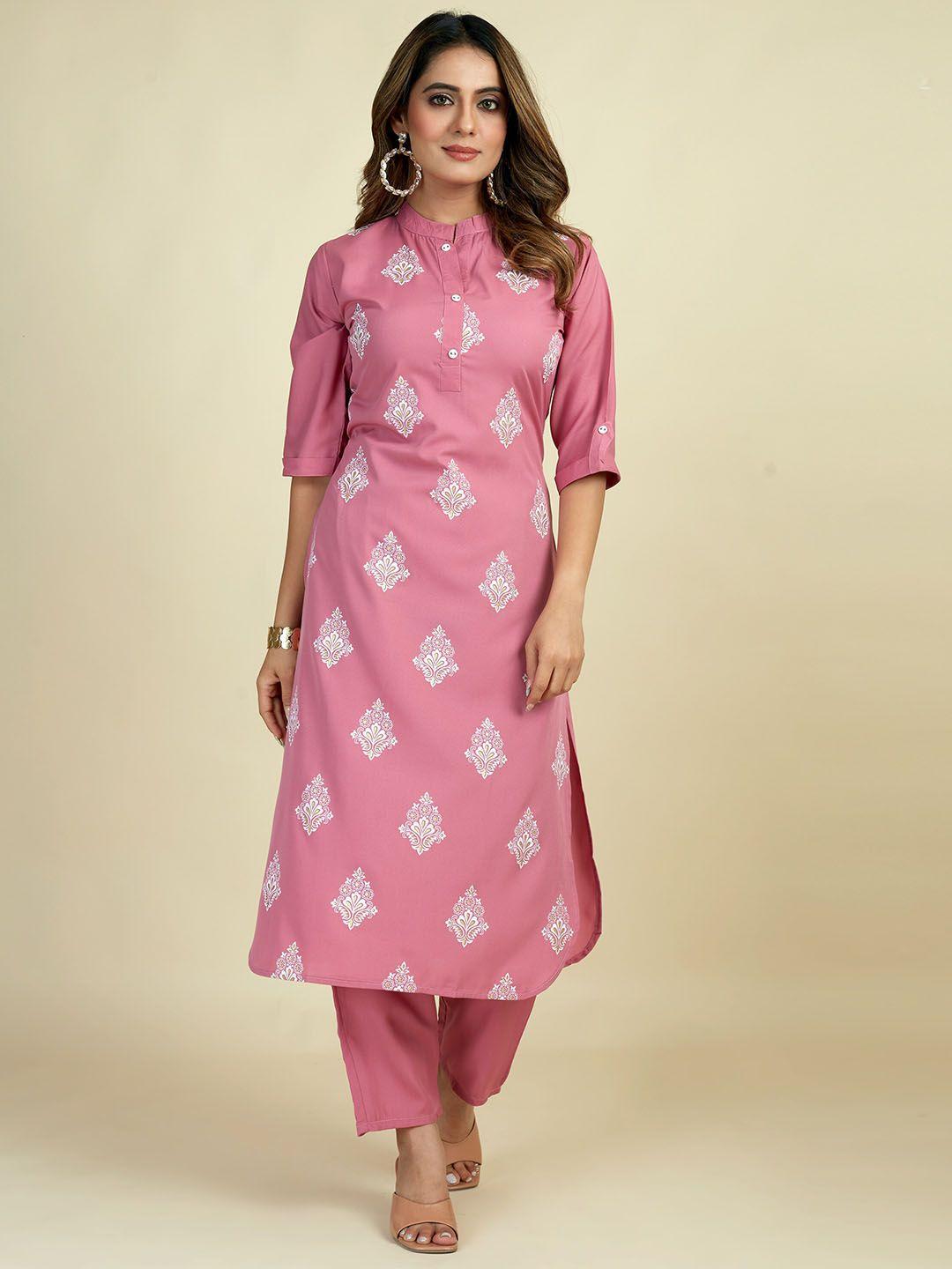 mingora floral printed mandarin collar straight kurta with trousers