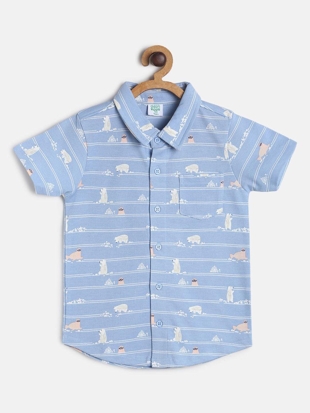 mini klub boys blue comfort printed casual shirt