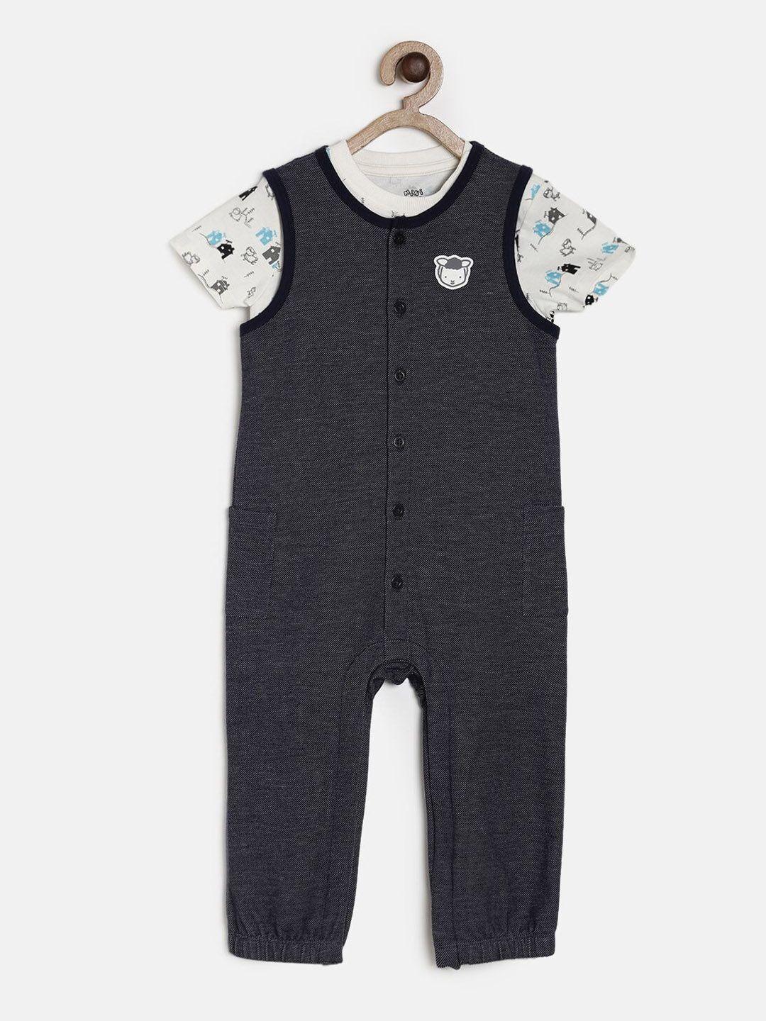 mini klub boys charcoal grey & white printed t-shirt with dungarees
