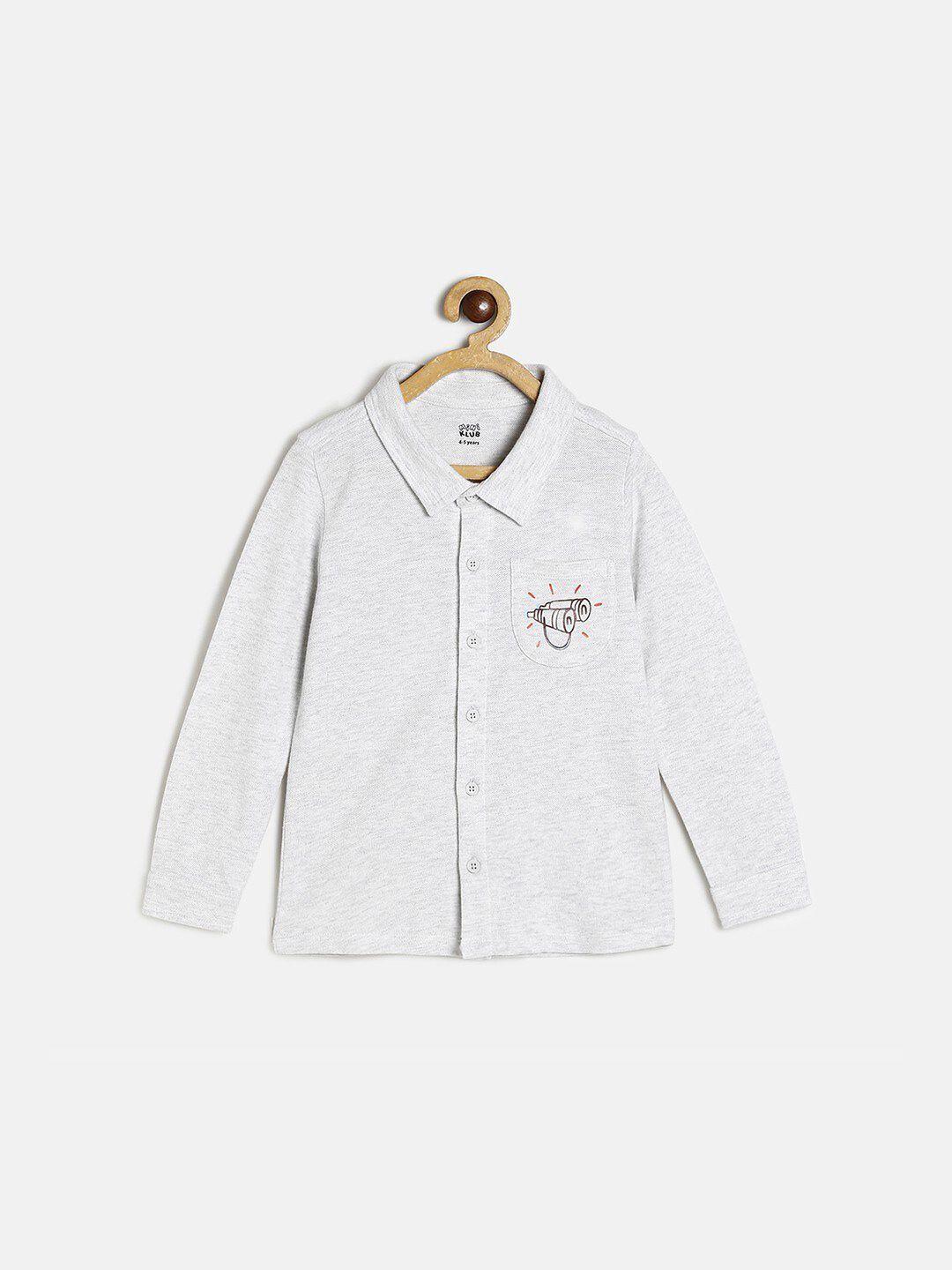 mini klub boys grey cotton comfort printed casual shirt