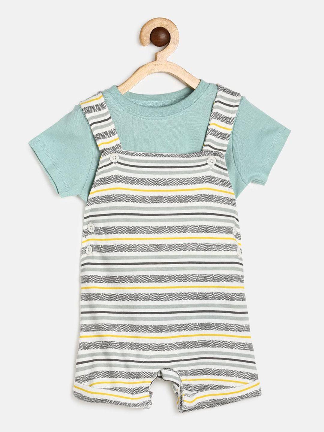 mini klub boys multicoloured striped cotton t-shirt with dungaree set