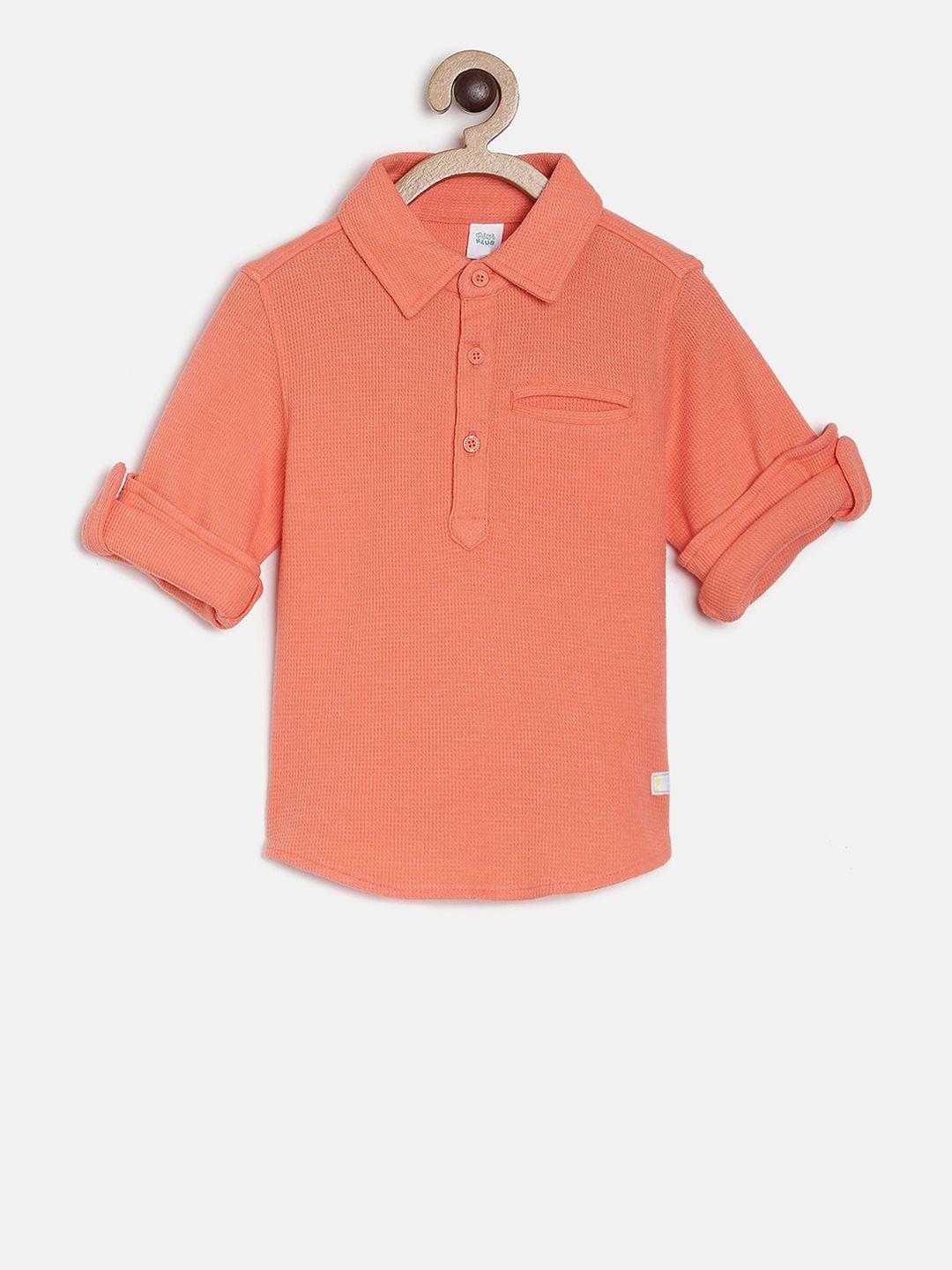mini klub boys orange regular fit self design casual shirt