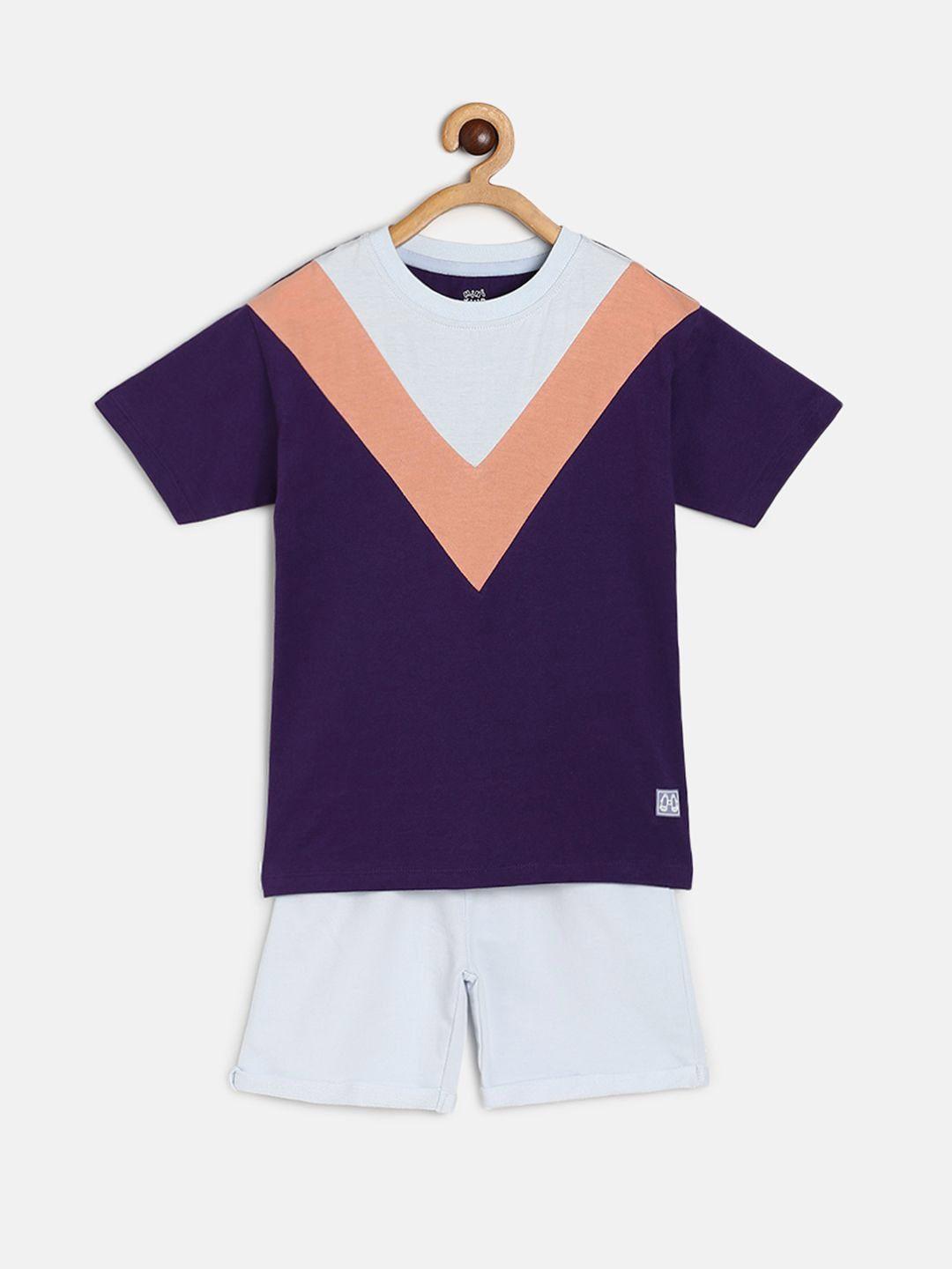 mini-klub-boys-pack-of-2-colourblocked-pure-cotton-t-shirt-with-shorts