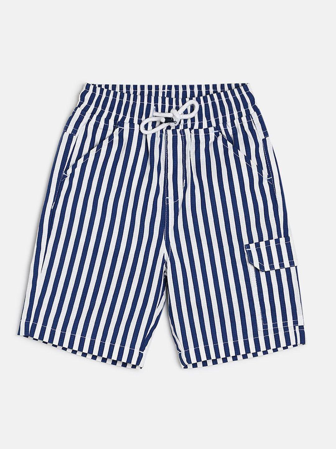 mini klub boys striped mid rise pure cotton cargo shorts