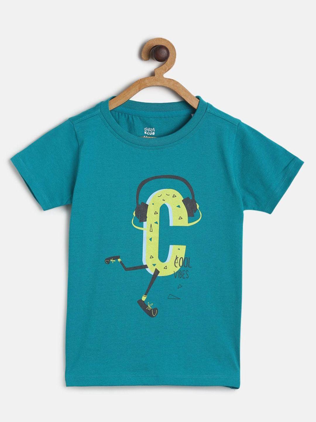 mini klub boys teal typography printed applique t-shirt