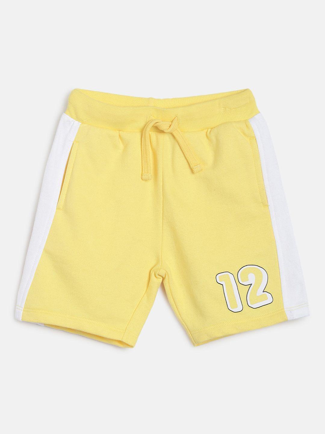 mini klub boys yellow solid cotton regular shorts