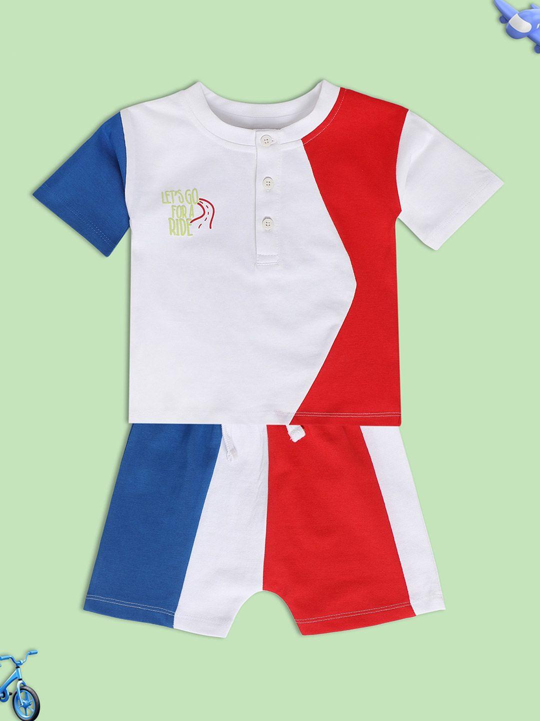 mini klub infant boys colourblocked pure cotton t-shirt with shorts