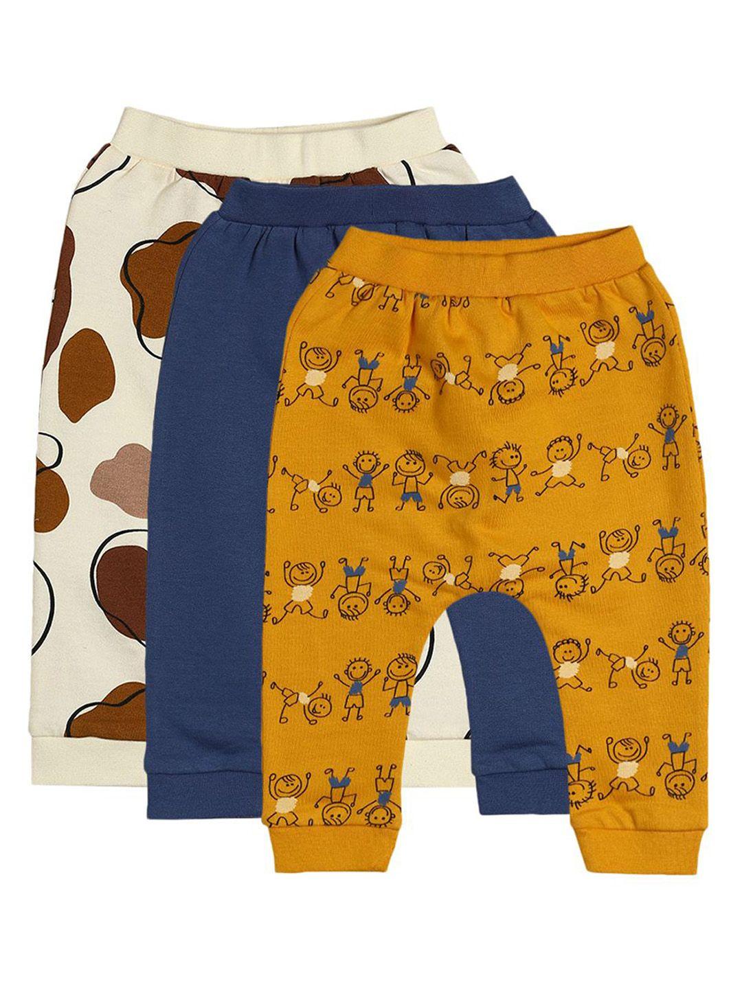 mini klub infant boys pack of 3 yellow & blue graphic printed pure cotton joggers