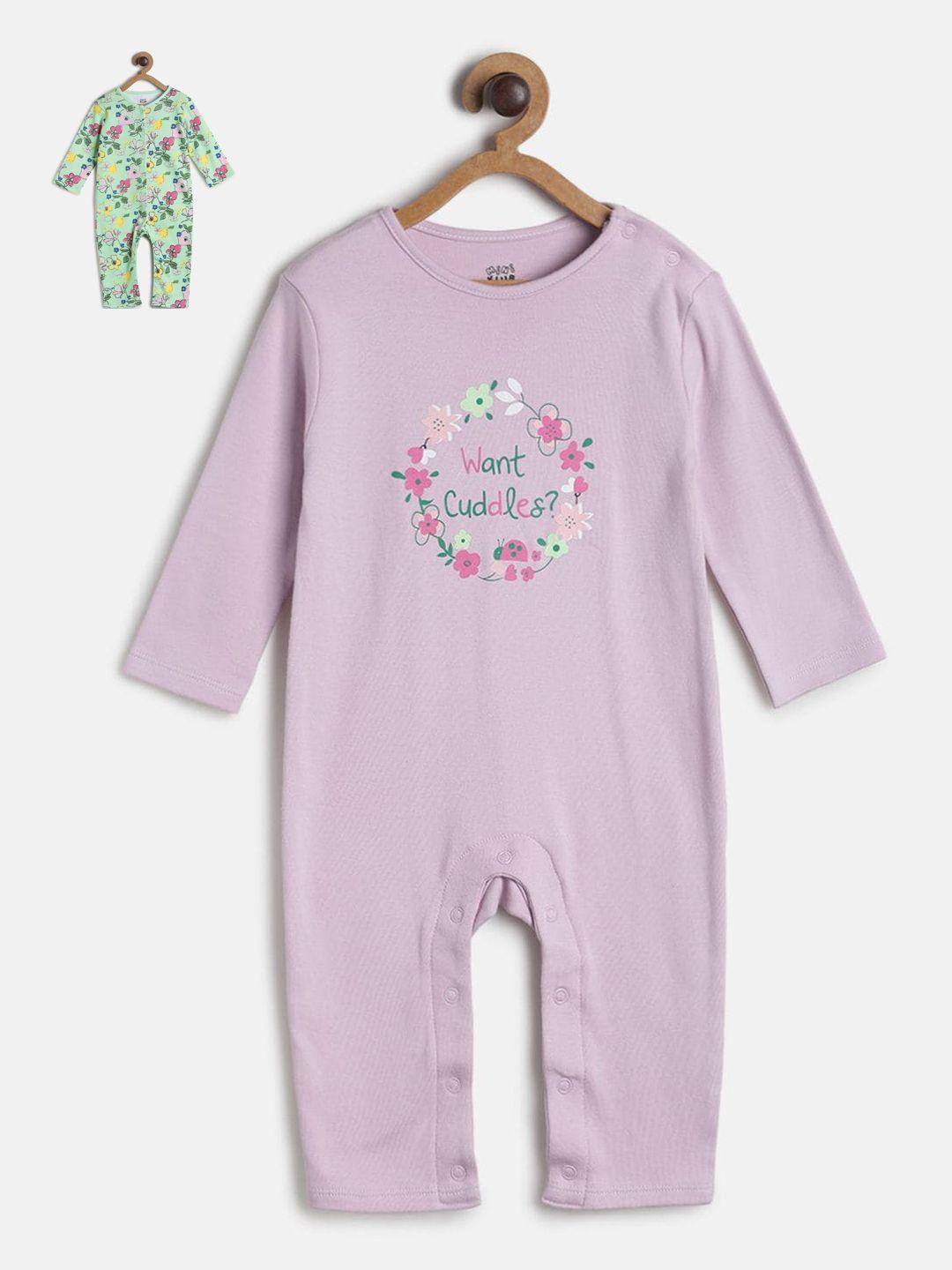 mini klub infant girls pack of 2 printed pure cotton rompers