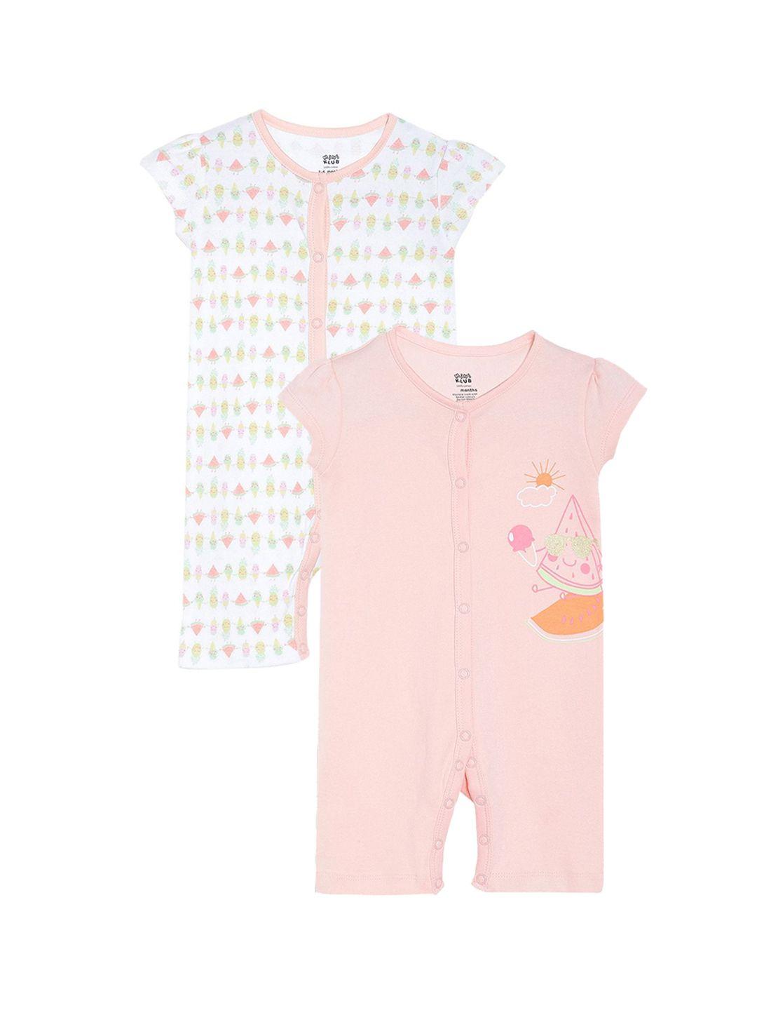 mini klub infant girls pack of 2 printed pure cotton rompers