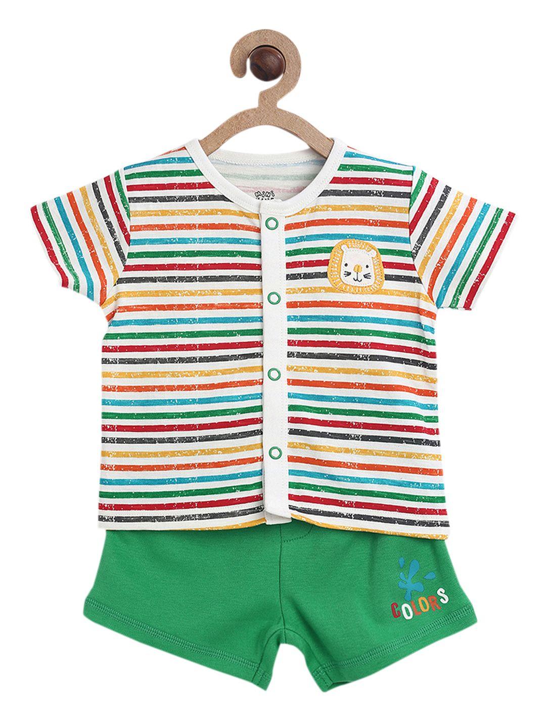 mini klub infants boys green & off-white striped t-shirt with shorts