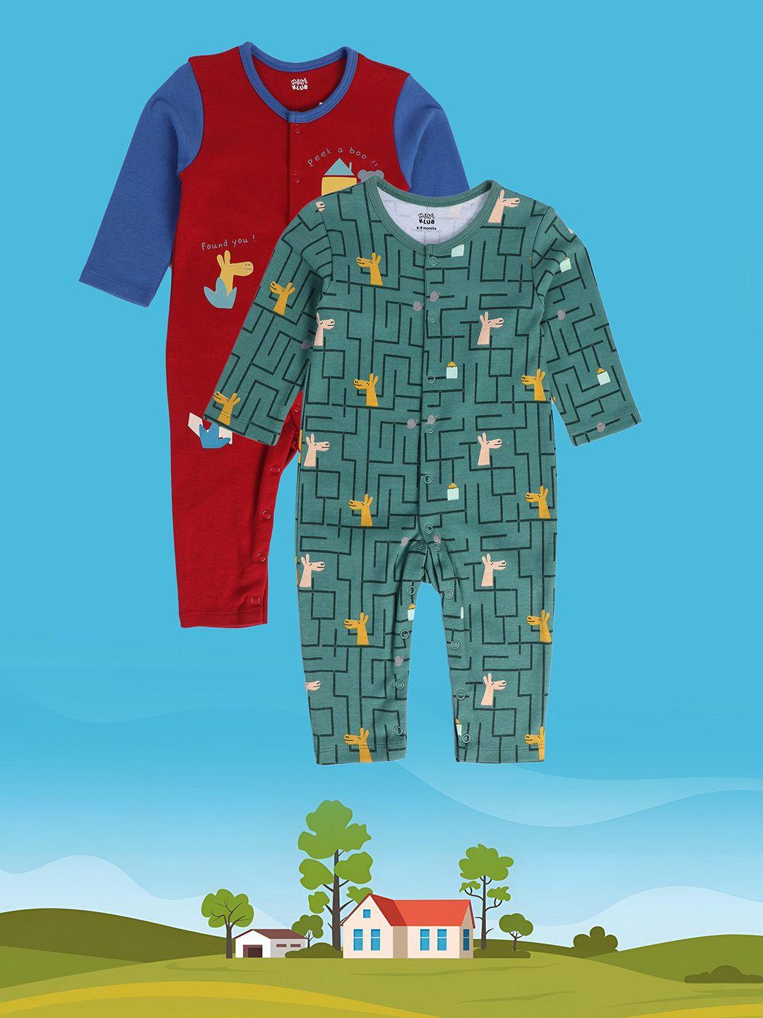 mini klub infants boys pack of 2 printed pure cotton rompers