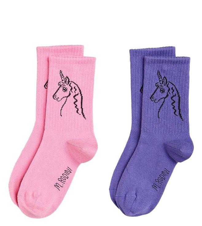 mini rodini kids blue printed socks - pair of 2 (12-18 m)