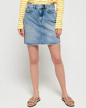 mini denim a-line skirt with contrast taping