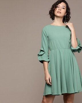 mini fit & flare dress with ruffled sleeves