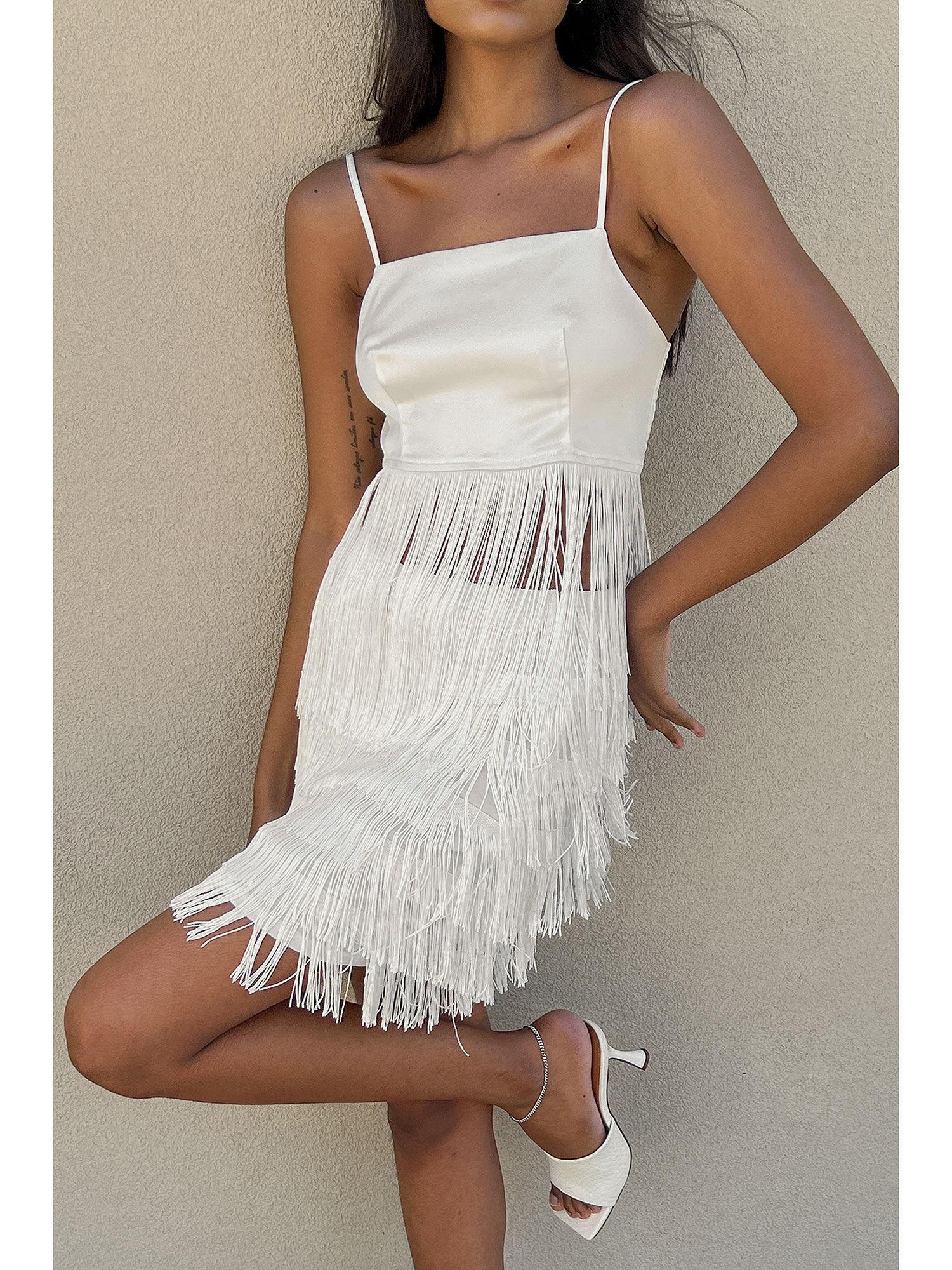 mini fringe skirt-white