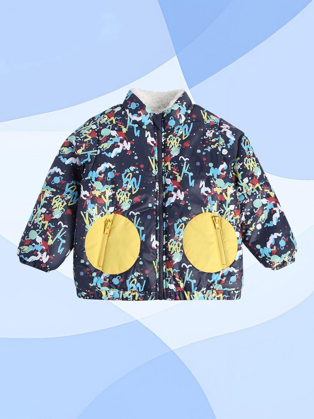 mini klub boys abstract printed mock collar lightweight crop padded jacket