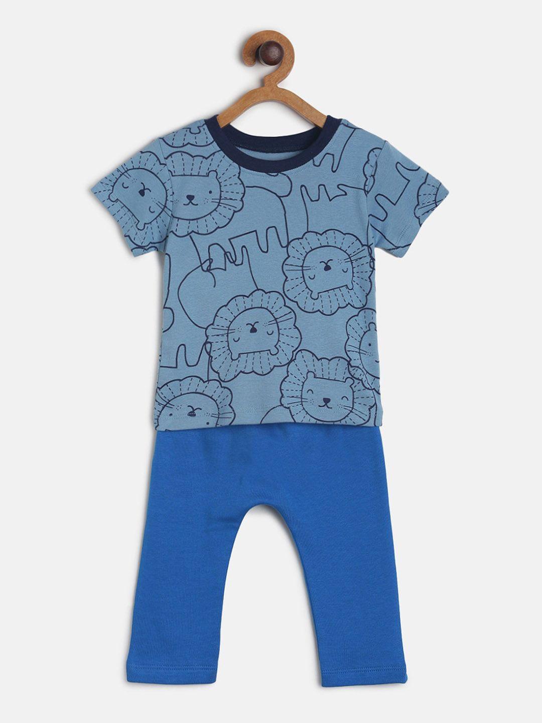 mini klub boys blue & black printed t-shirt with pyjamas