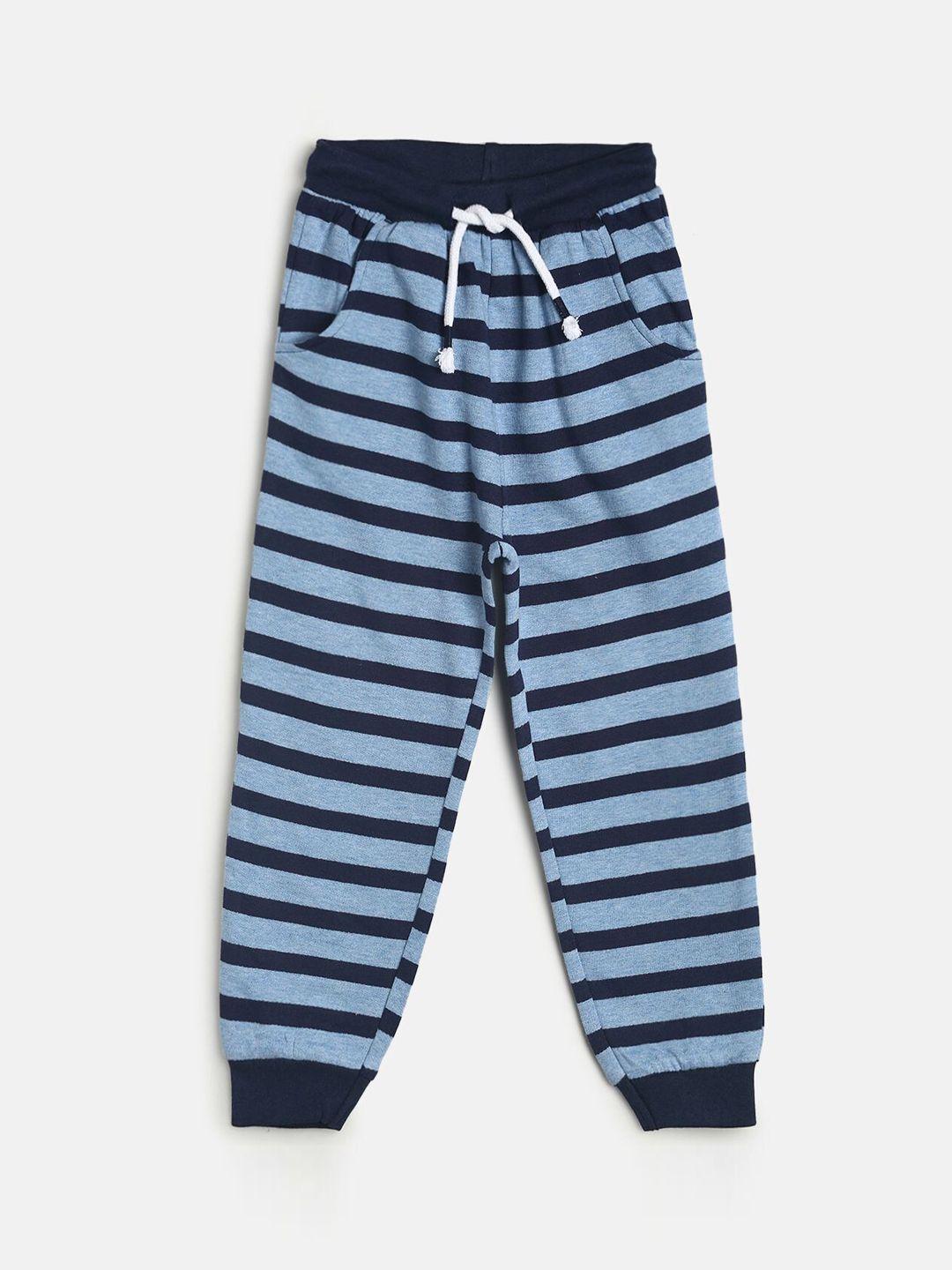 mini klub boys blue & navy blue striped pure cotton joggers