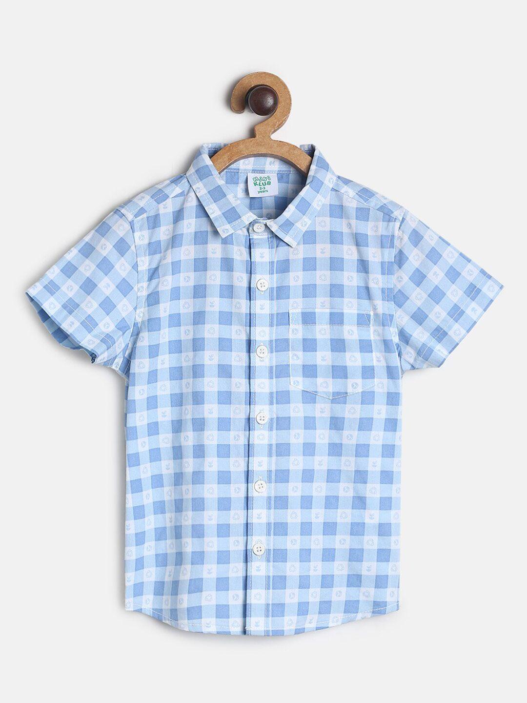 mini klub boys blue custom regular fit gingham checked cotton casual shirt