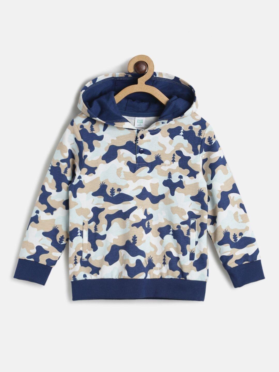 mini klub boys blue hooded printed cotton sweatshirt