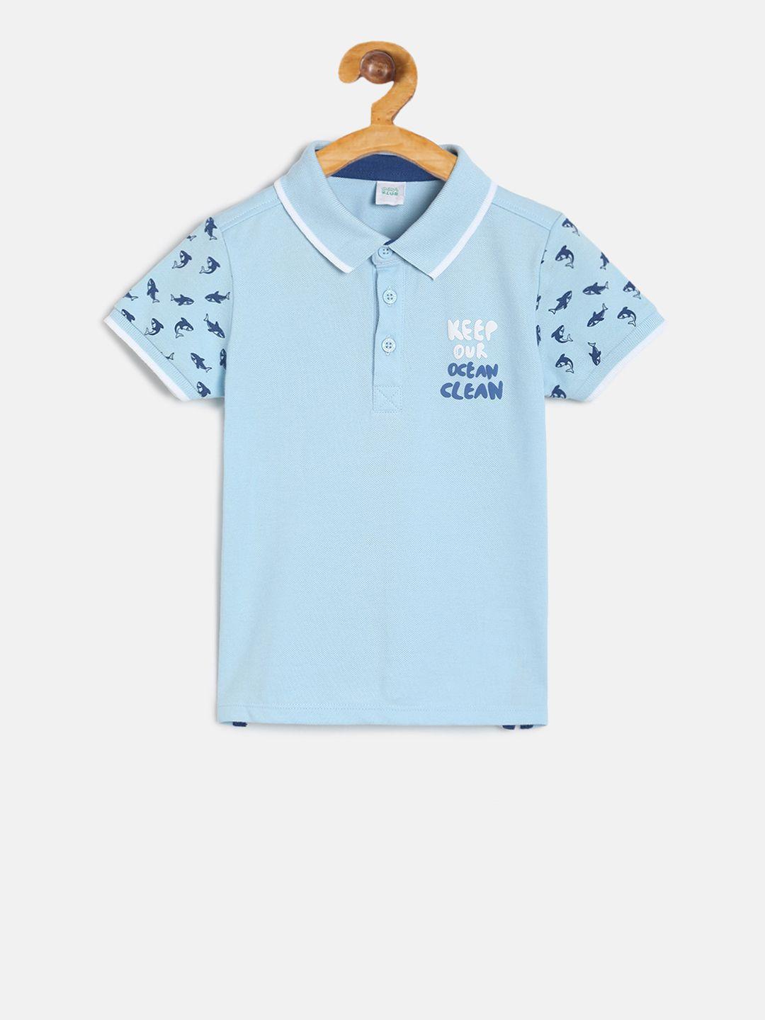 mini klub boys blue printed polo collar pure cotton t-shirt