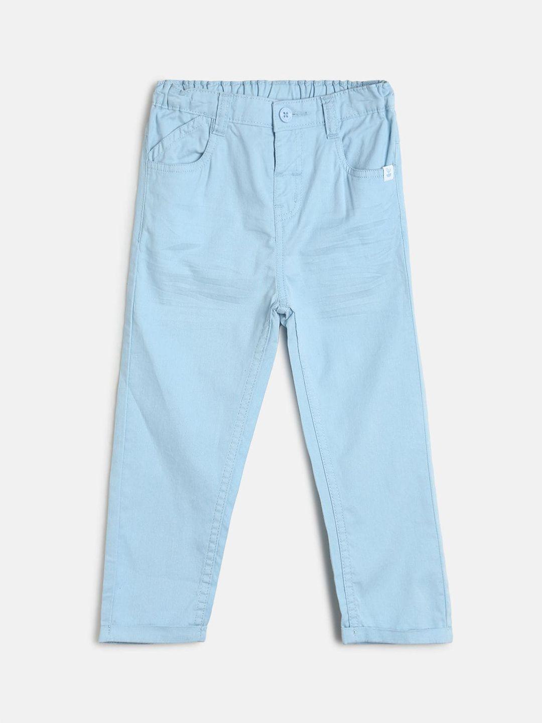 mini klub boys blue solid cotton relaxed trousers