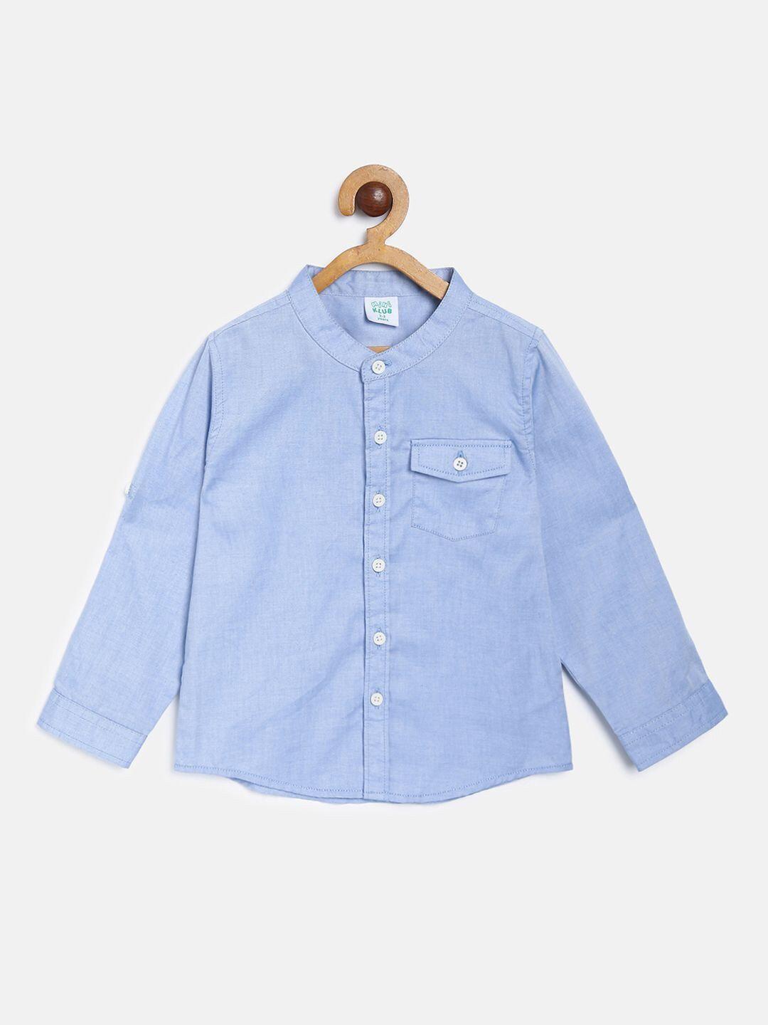 mini klub boys blue solid pure cotton comfort casual shirt