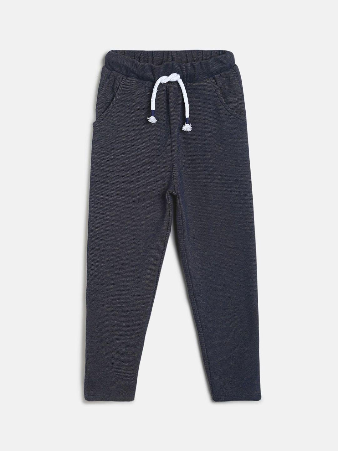 mini klub boys blue solid pure cotton track pants