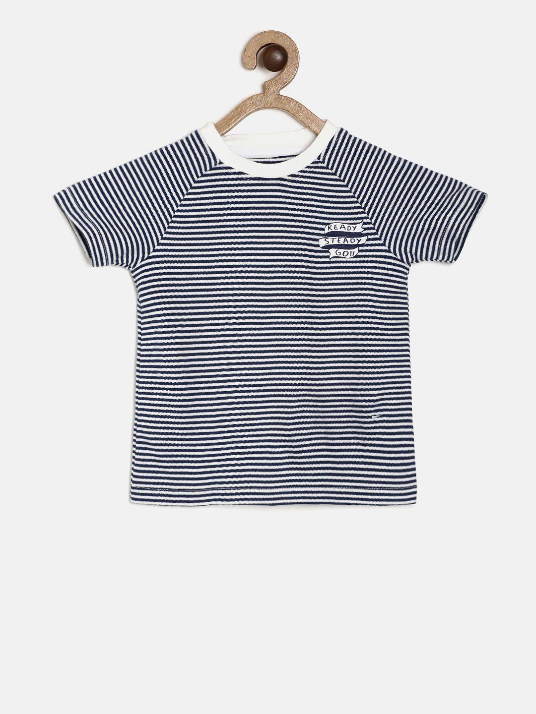 mini klub boys blue striped round neck pure cotton t-shirt
