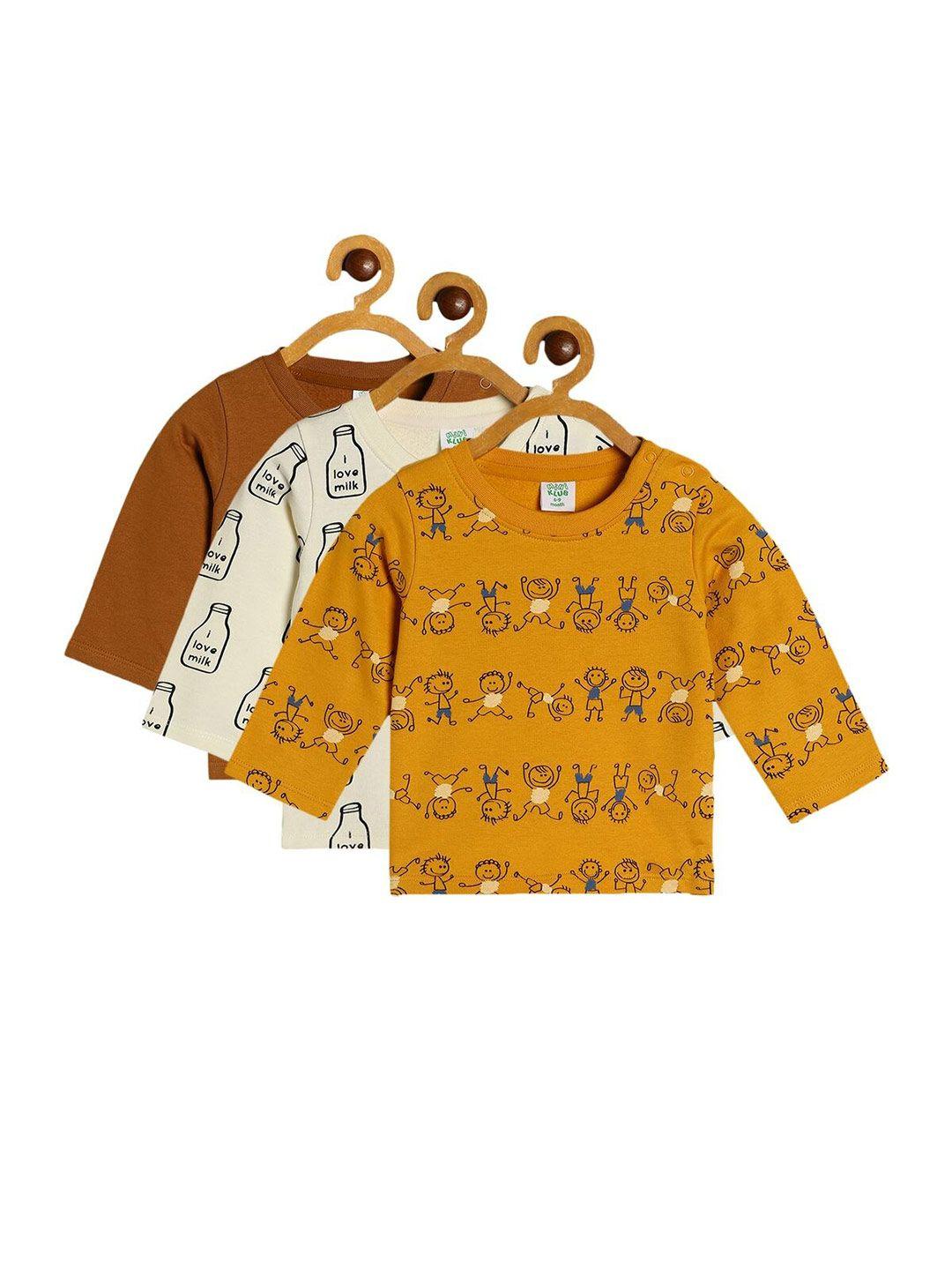 mini klub boys brown & yellow set of 3 printed organic cotton t-shirt