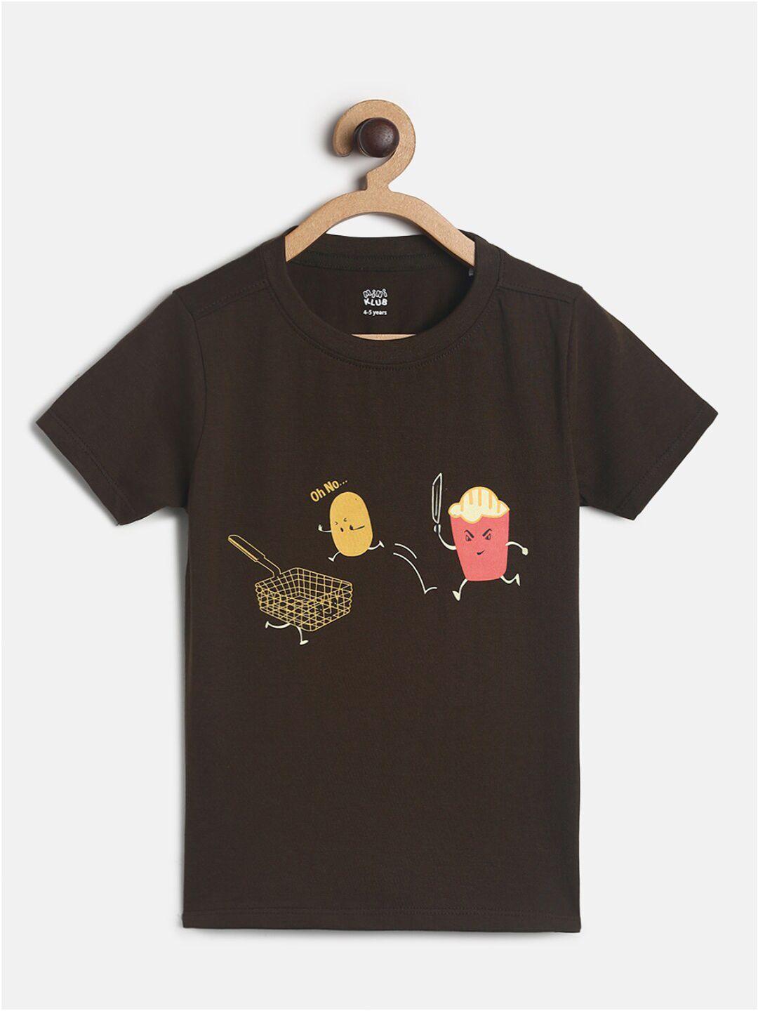 mini klub boys brown printed cotton t-shirt