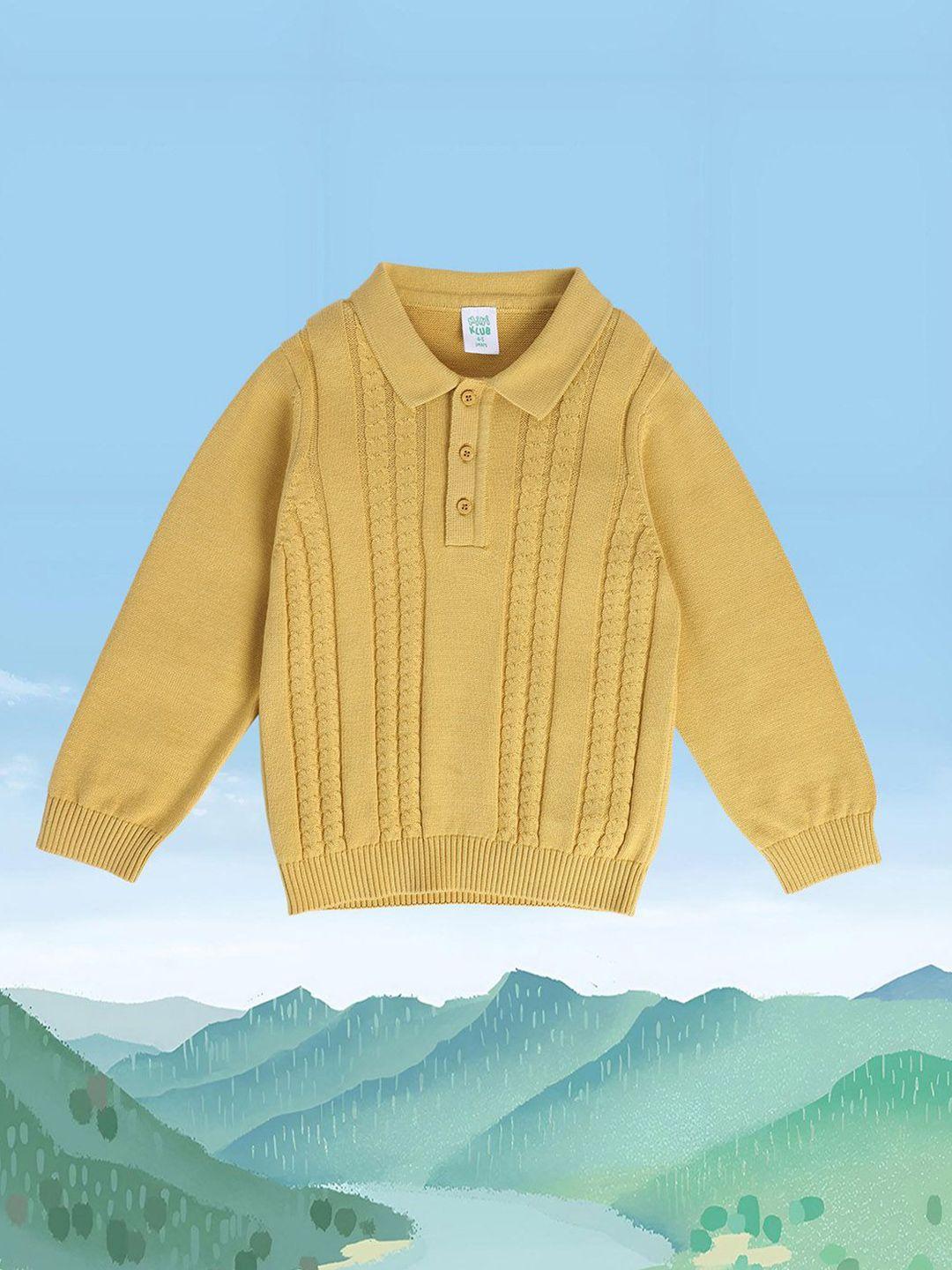 mini klub boys cable knit self design polo collar cotton pullover sweater