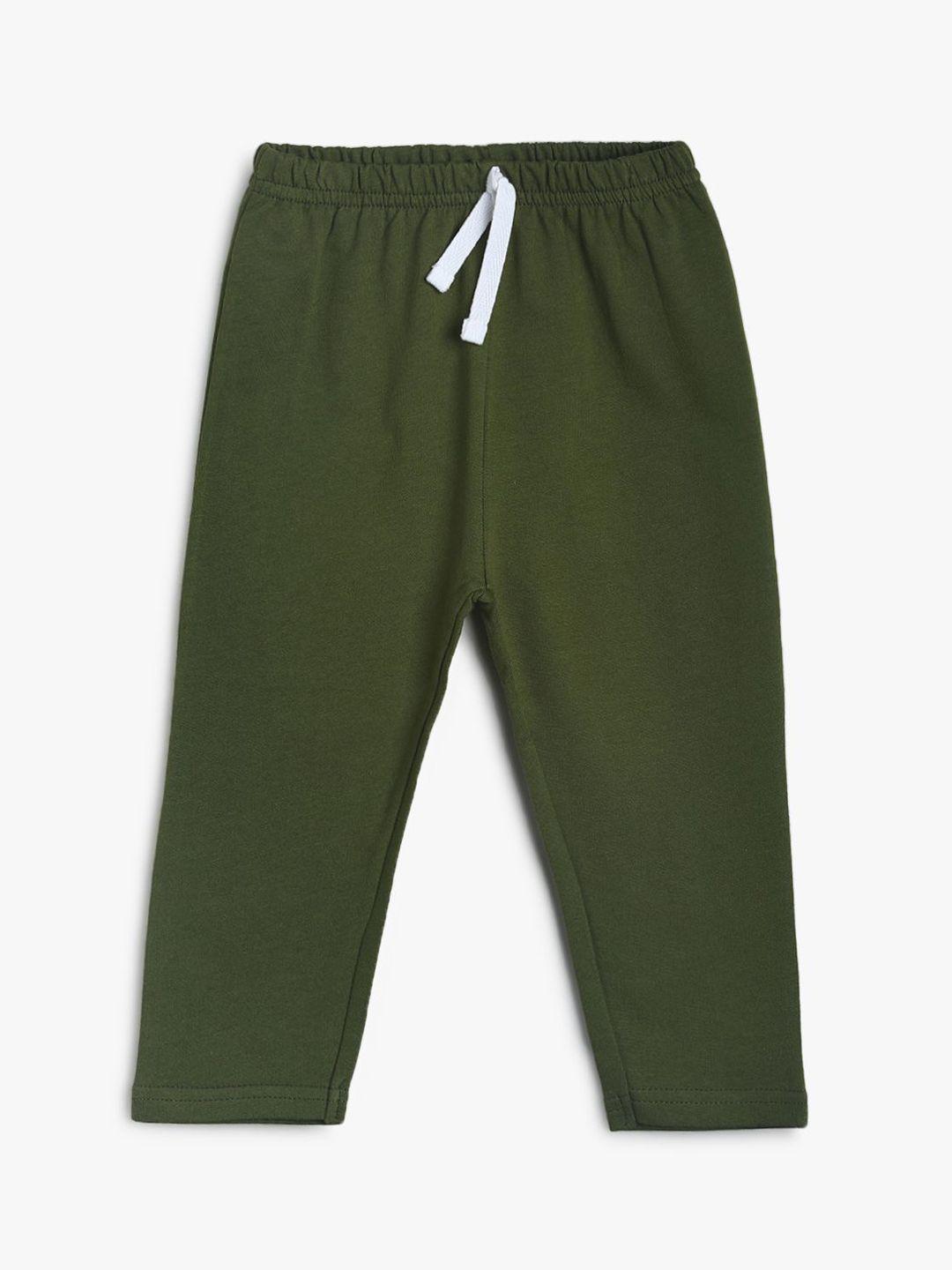 mini klub boys green solid pure cotton track pants