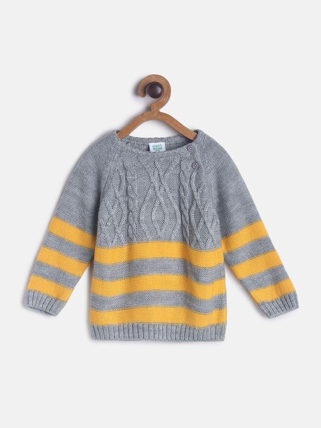 mini klub boys grey & yellow striped round neck sweater