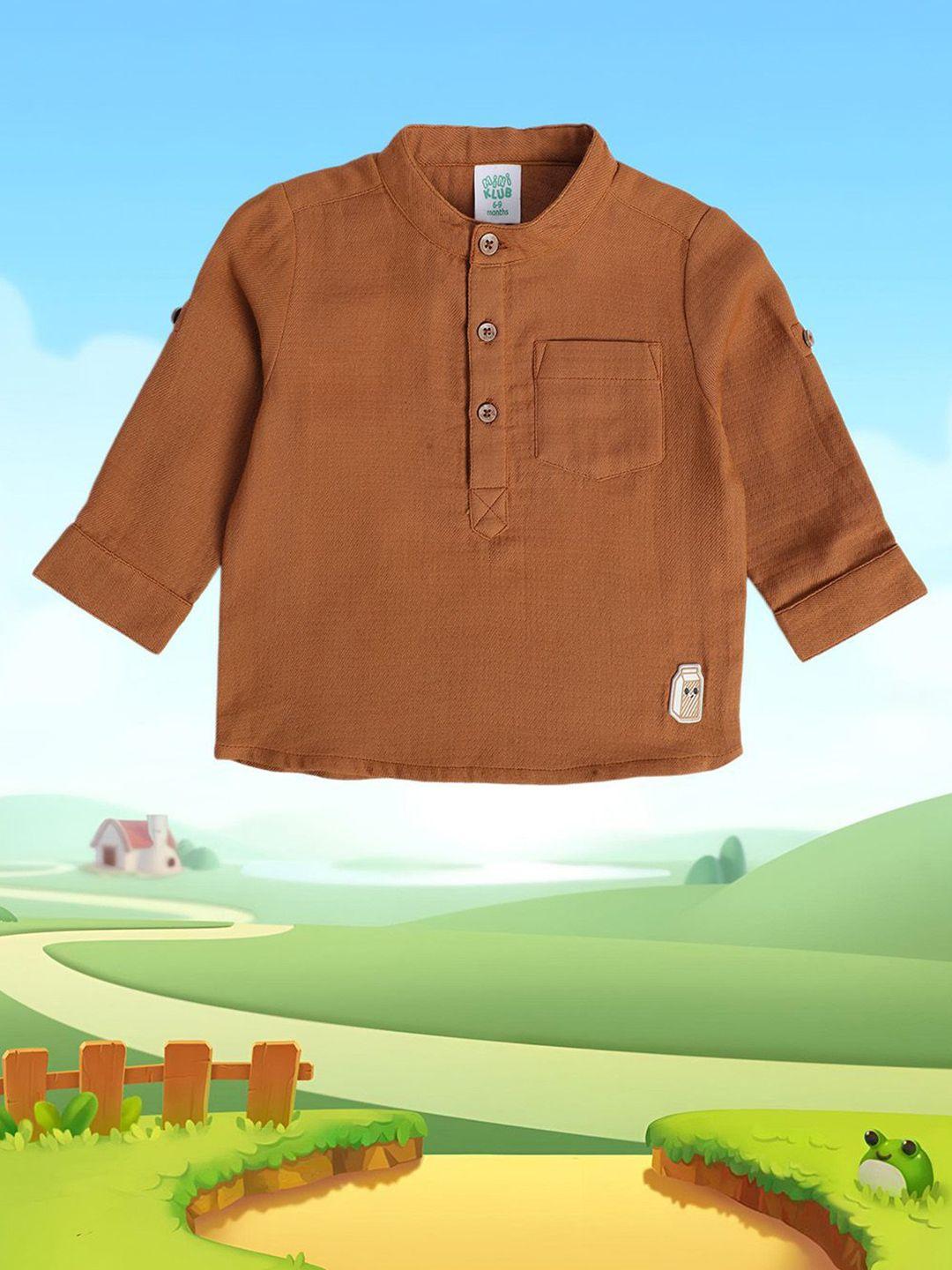 mini klub boys mandarin collar half placket casual pure cotton shirt