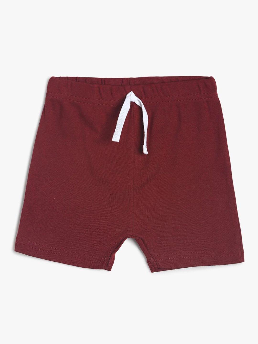 mini klub boys maroon solid pure cotton regular shorts