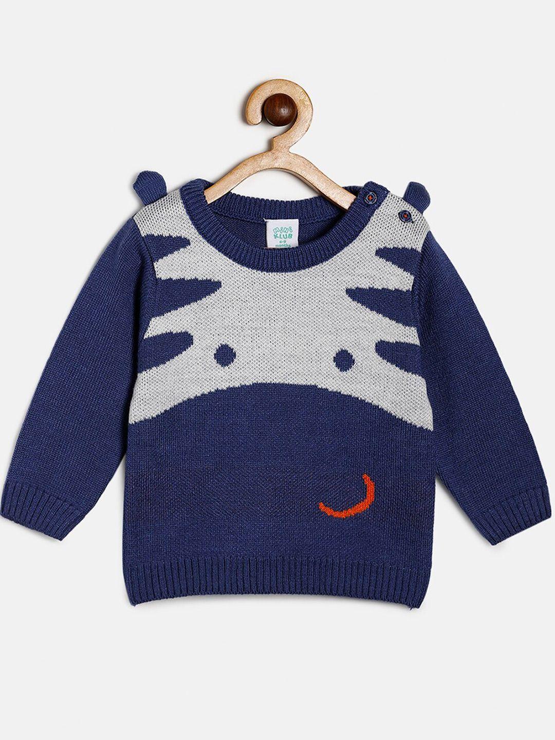 mini klub boys navy blue & grey pullover with embroidered detail