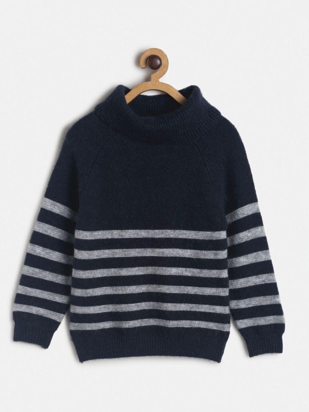 mini klub boys navy blue striped turtle neck sweater