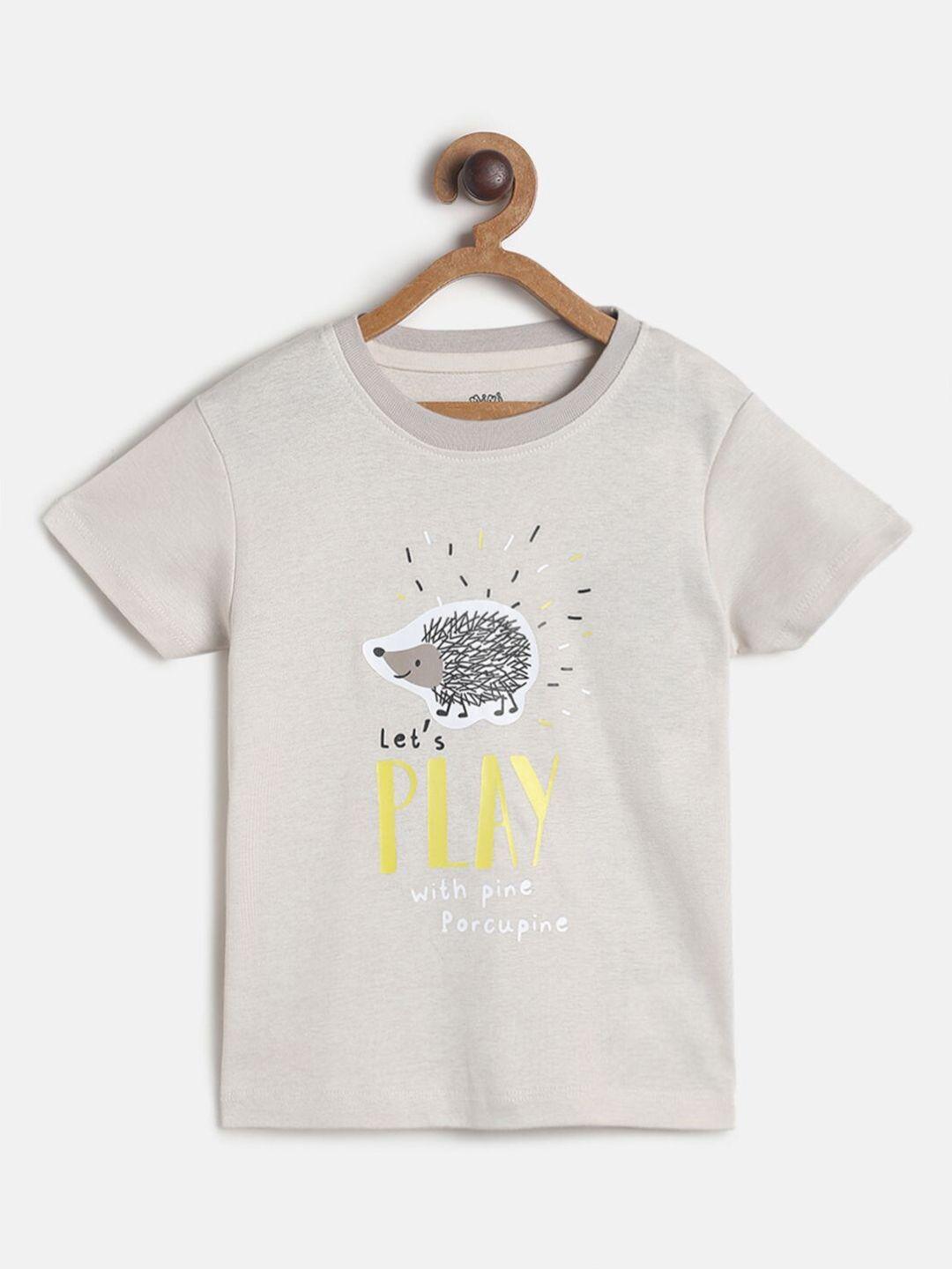 mini klub boys off white  yellow typography printed applique cotton pure cotton t-shirt