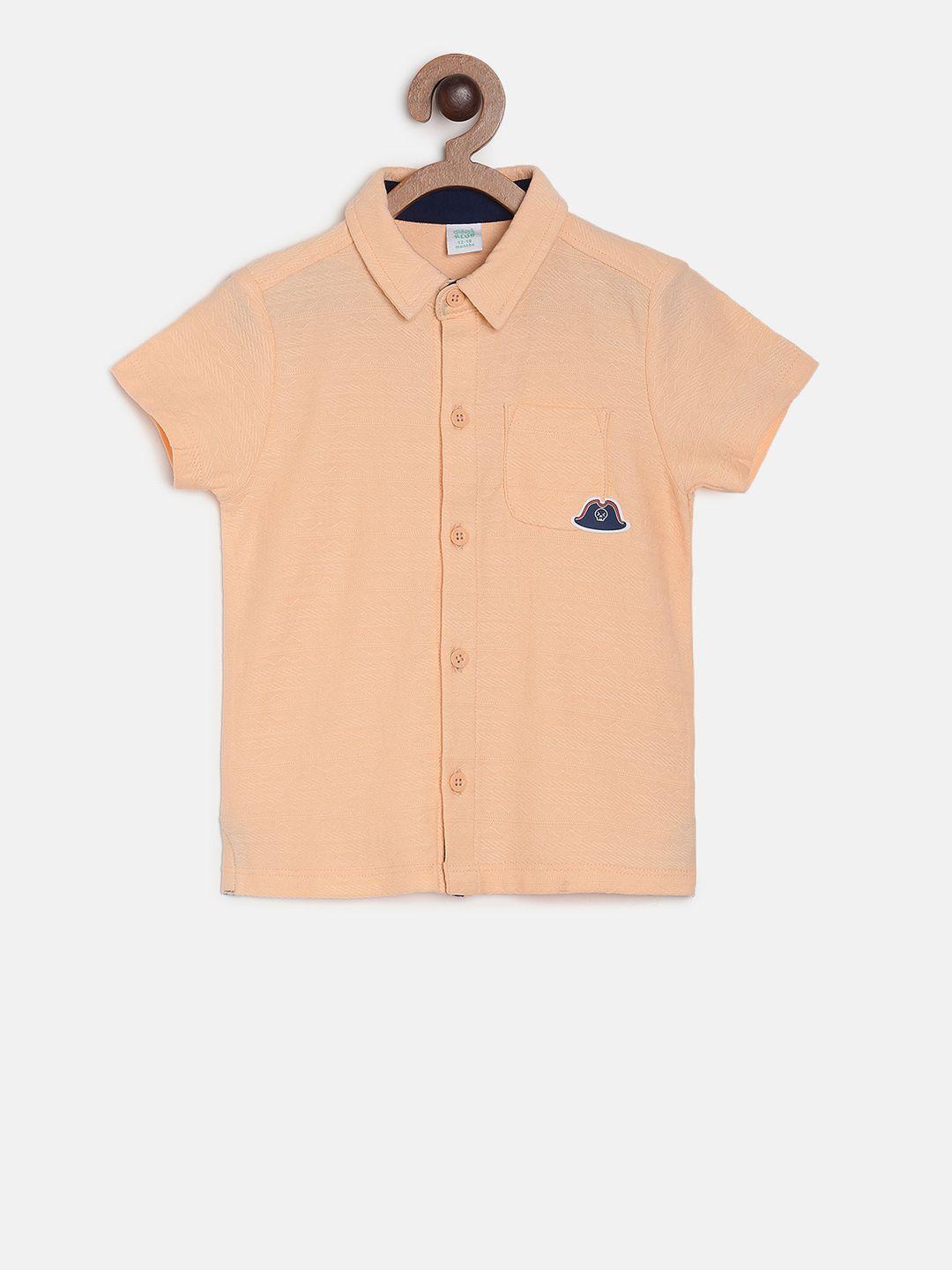mini klub boys orange regular fit solid casual shirt