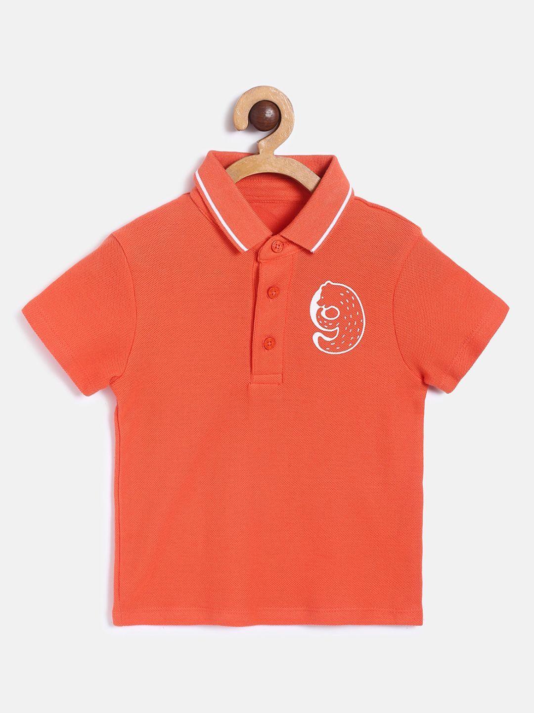mini klub boys orange solid polo collar organic cotton regular fit t-shirt