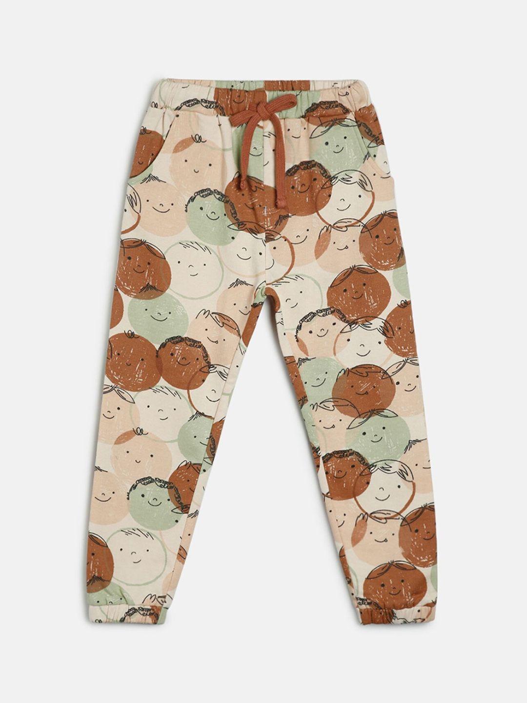 mini klub boys peach conversational printed cotton jogger