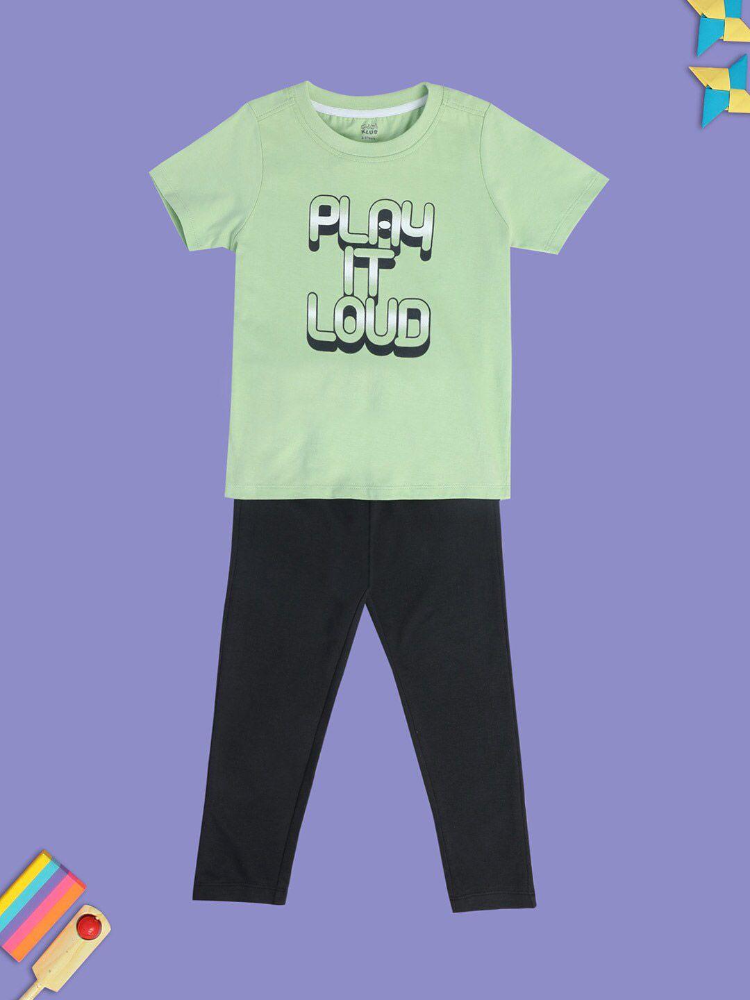 mini klub boys typography printed pure cotton t-shirt with trouser