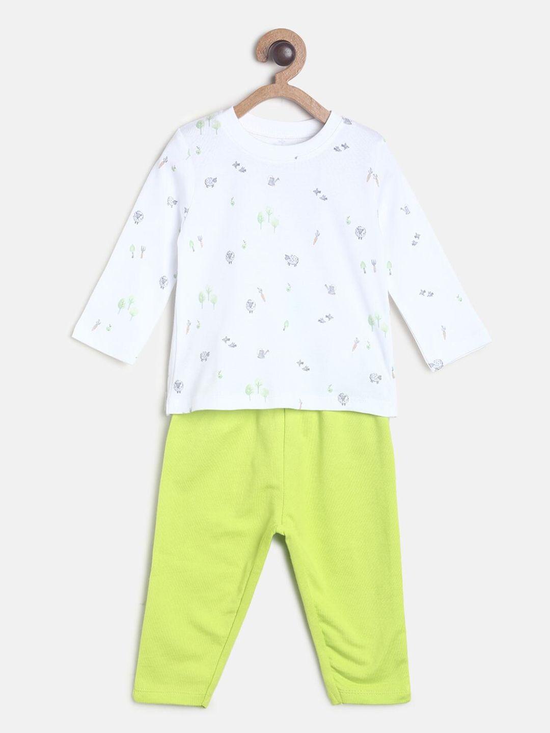 mini klub boys white & lime green printed t-shirt with pyjamas