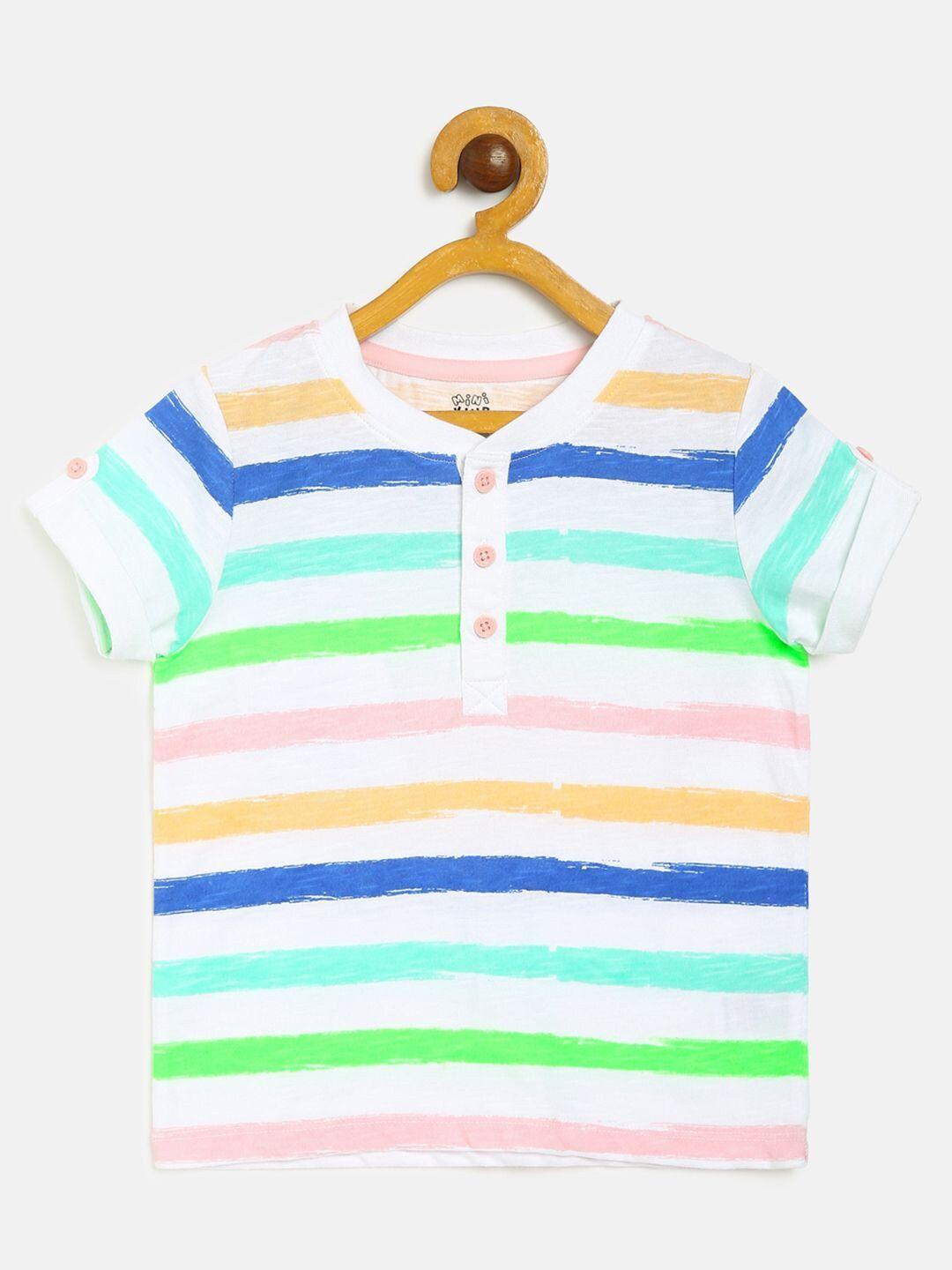 mini klub boys white & multicoloured striped henley neck organic cotton t-shirt