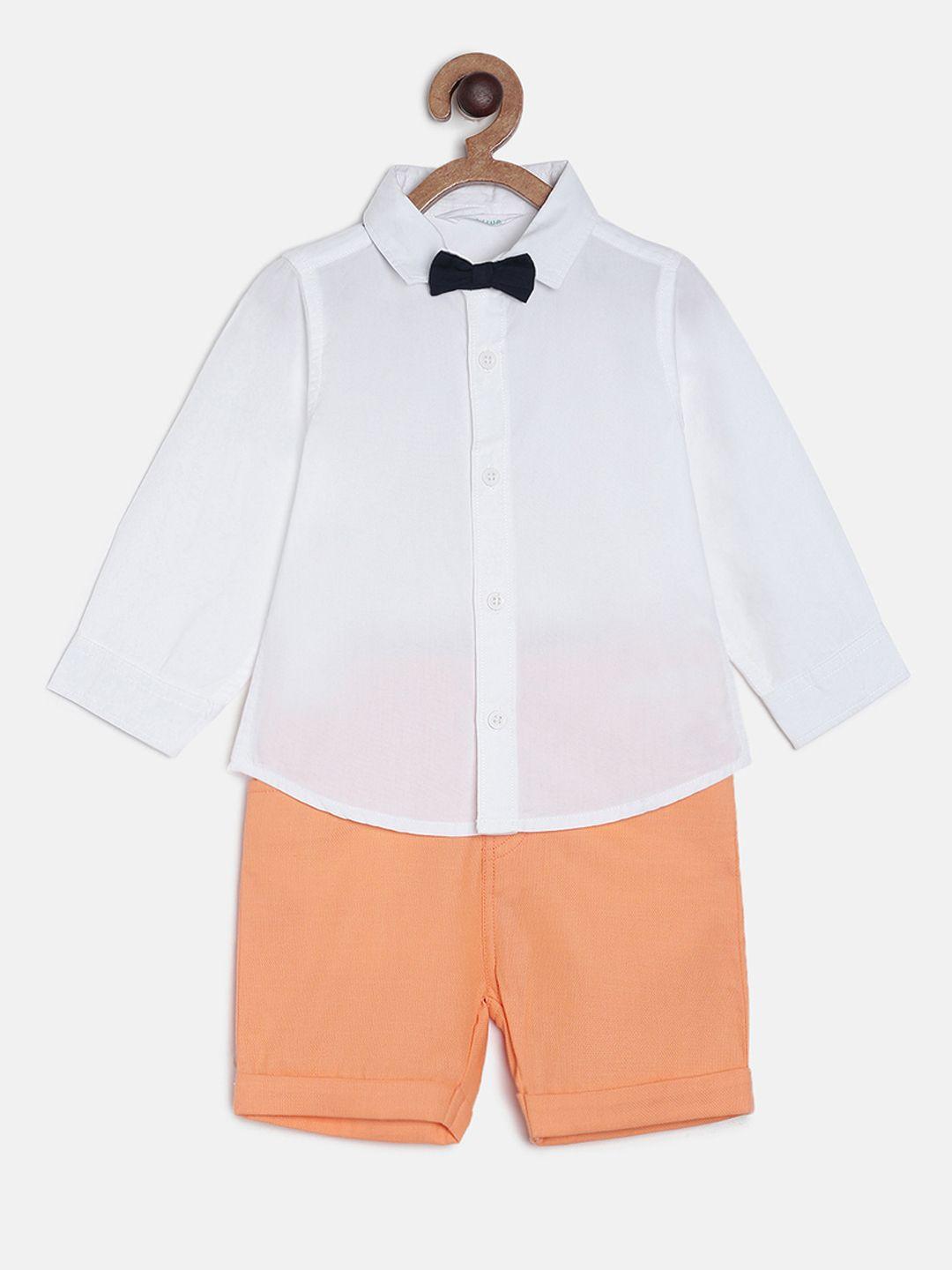 mini klub boys white & orange solid shirt with shorts